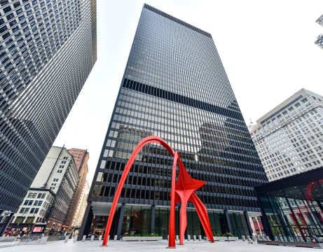 The Dirksen Federal Building, home of the United States Bankruptcy Court in Chicago, with the red Flamingo sculpture