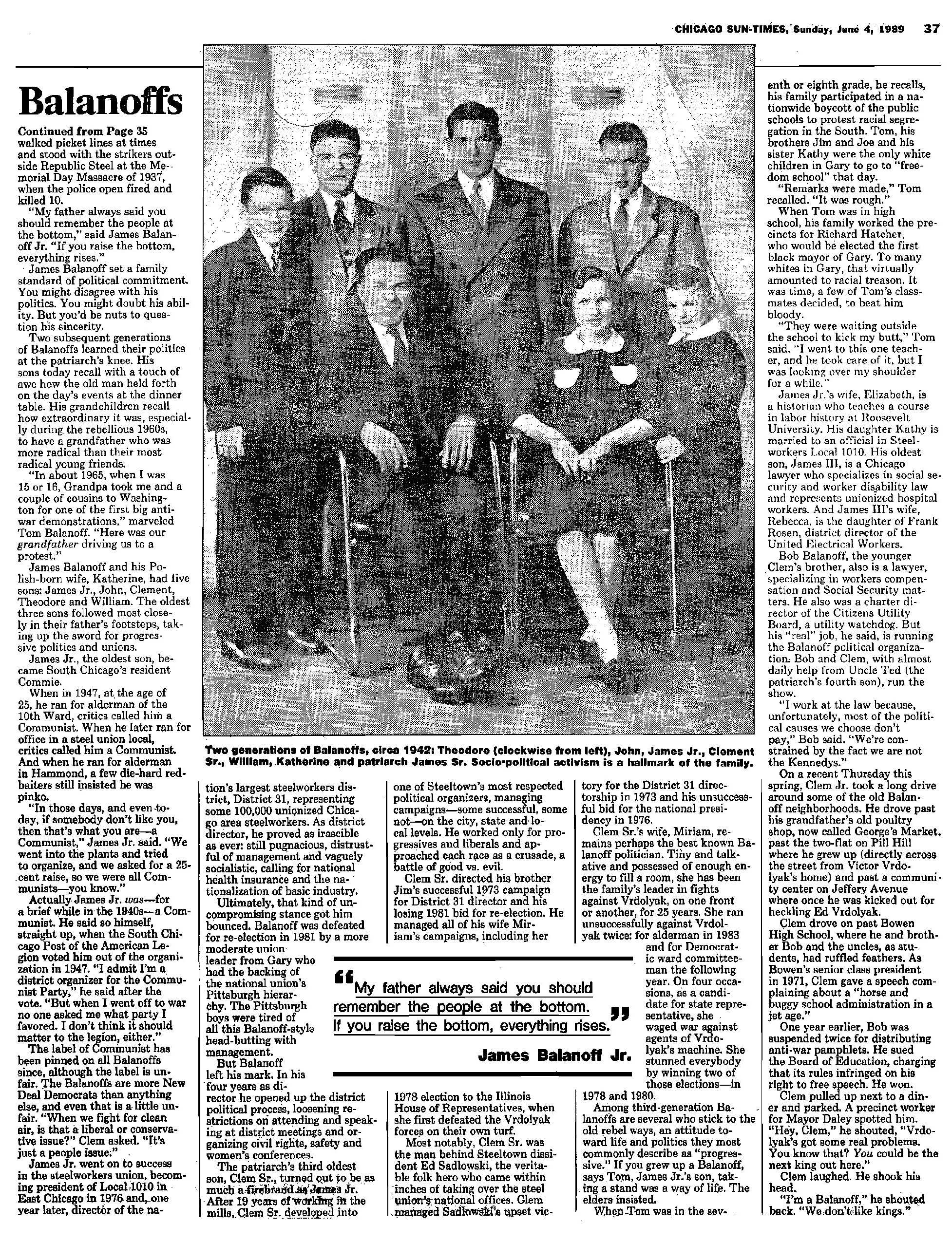 Chicago Sun-Times article, The Battling Balanoffs, June 4, 1989, page two